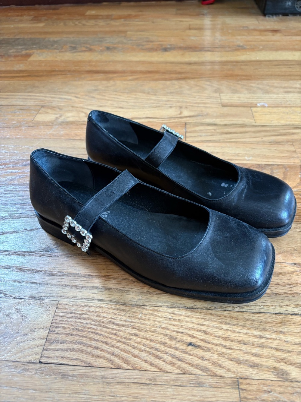 Free People Black Mary Jane Flats with Rhinestone Buckle
